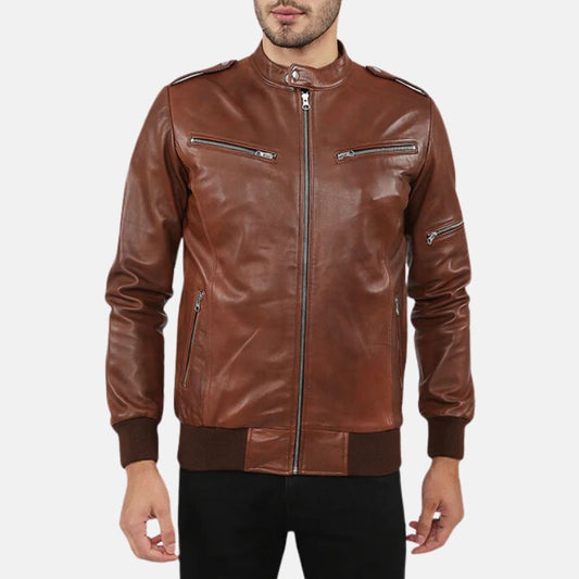 Mens Dark Brown Bomber Leather Jacket