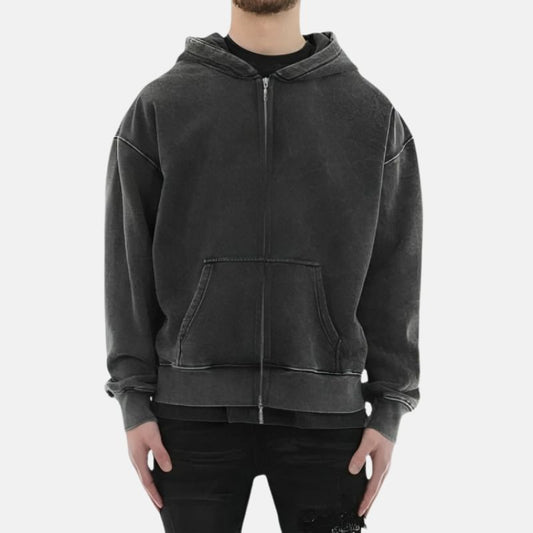 Mens Dark Grey Hooded Zip Up Jacket