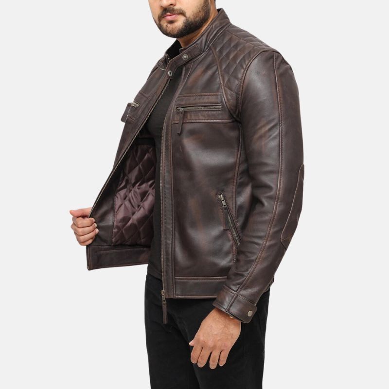 Distressed Brown Mens Leather Motorcycle Jacket