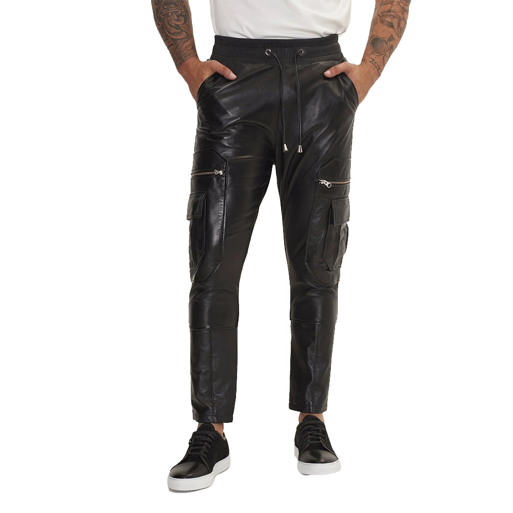 Shadow Black Cargo Leather Pants Mens