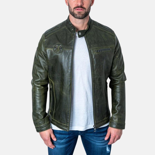 mens-green-leather-biker-jacket