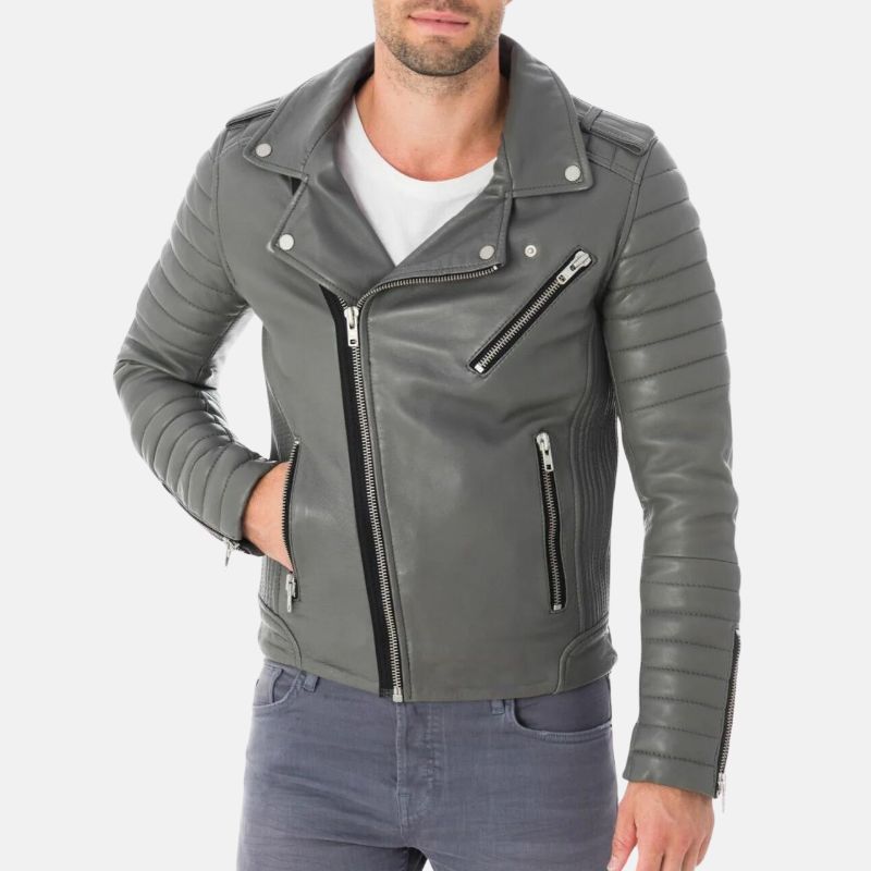 Motorcycle Grey Leather Jacket