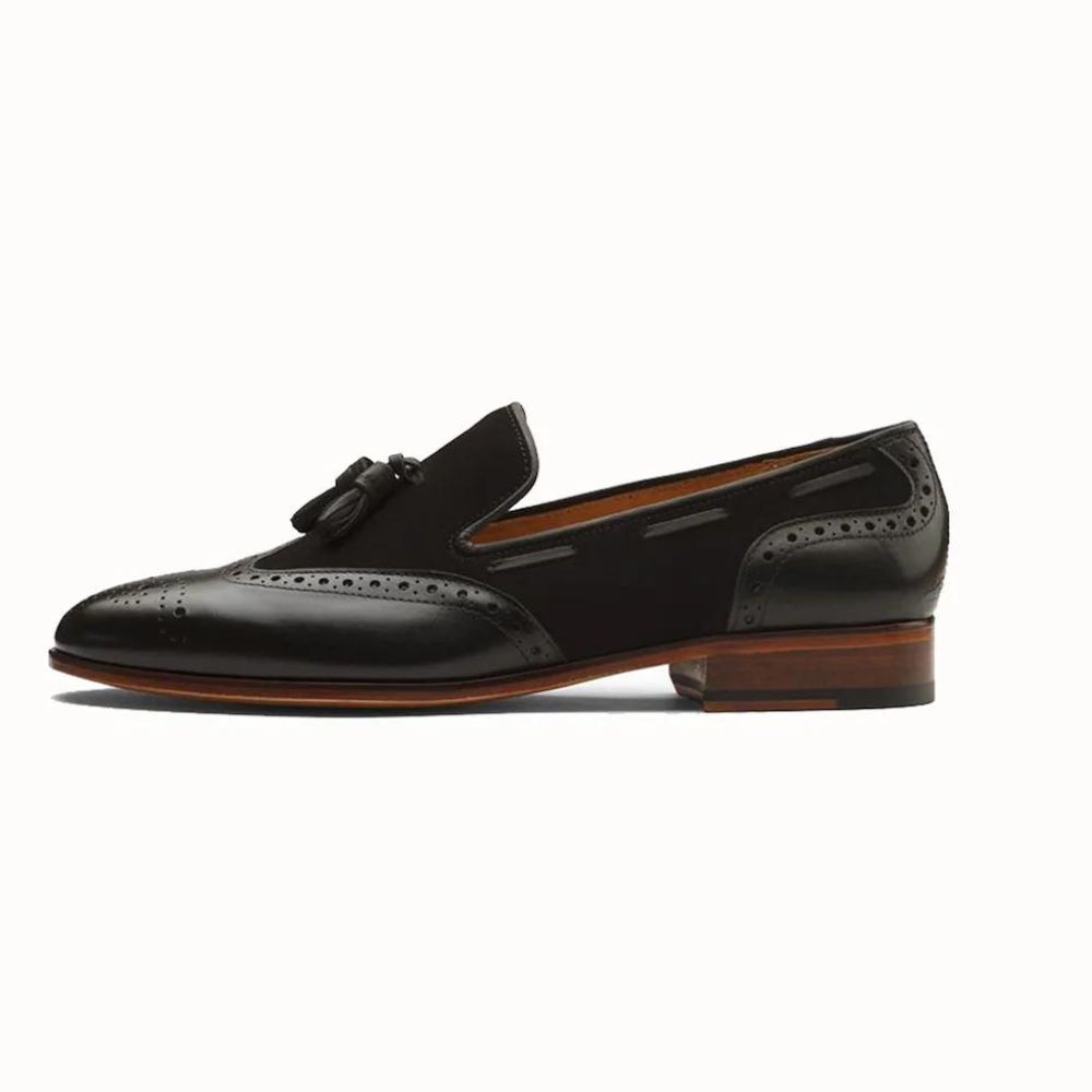 Mens Black Leather Tassel Loafers