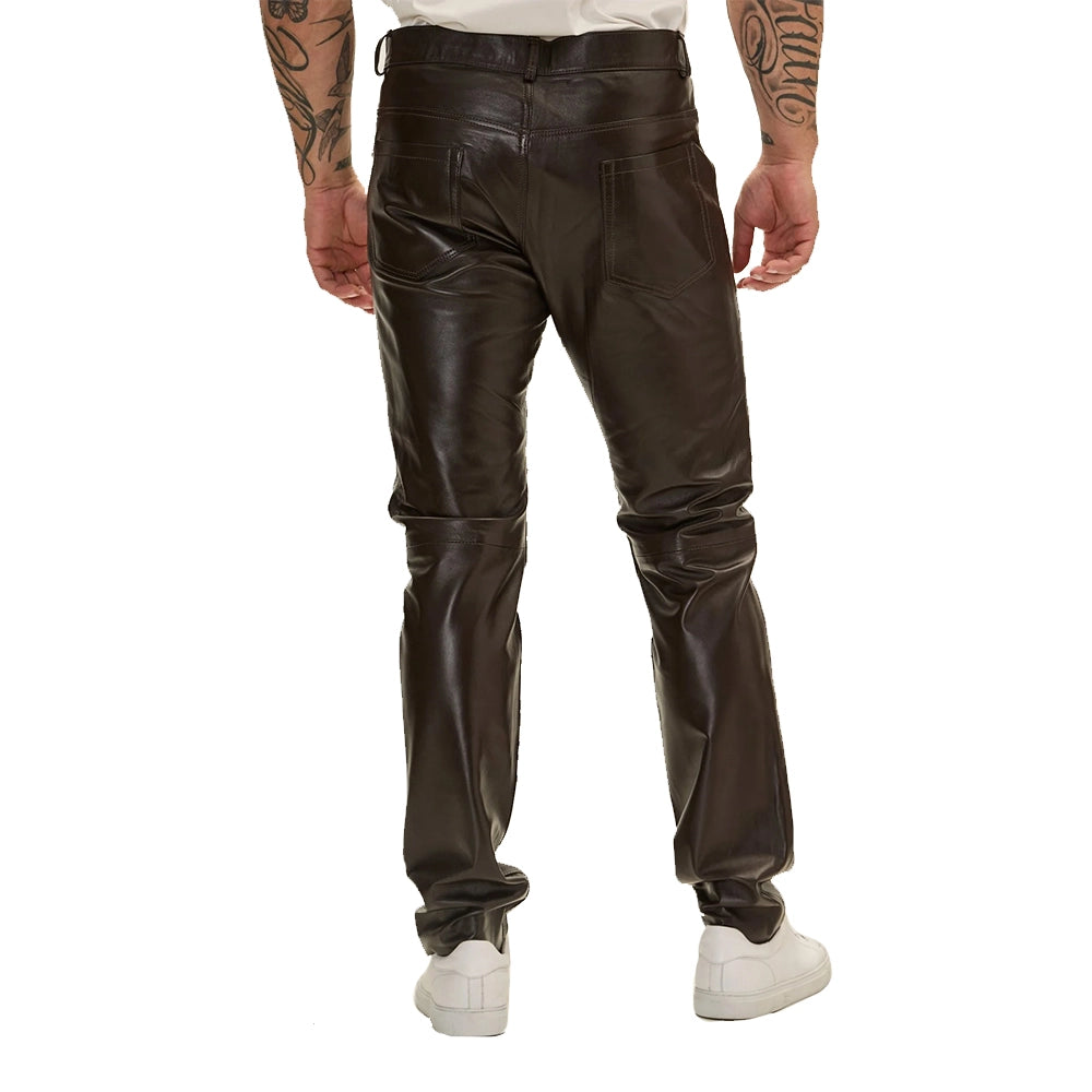 Ronny Mens Brown Leather Pants