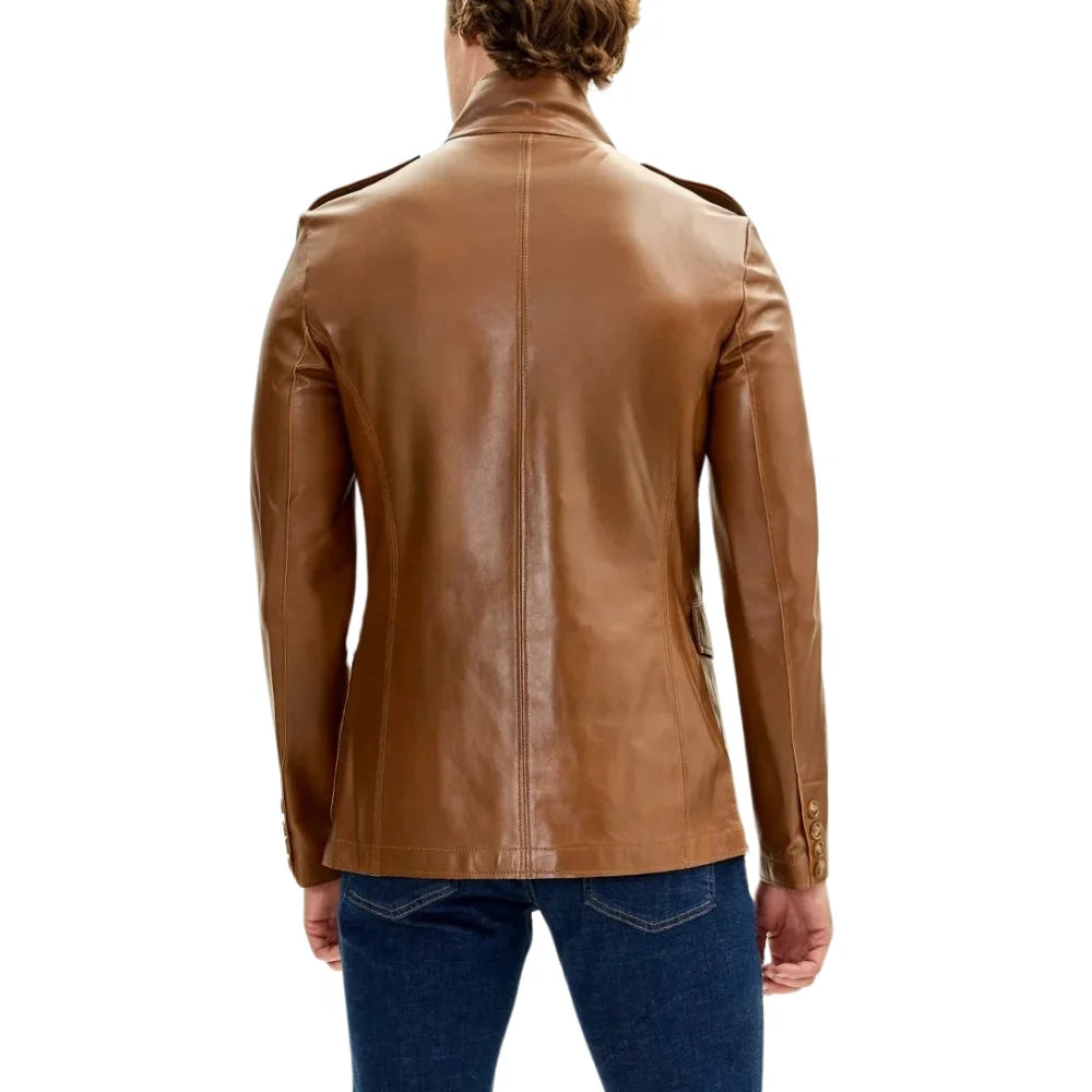 Mens Brown Real Lambskin Safari Leather Jacket