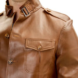 Mens Brown Real Lambskin Safari Leather Jacket