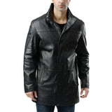 Alberto Men's Lambskin Black Leather Car Coat - 3/4 Length Coat