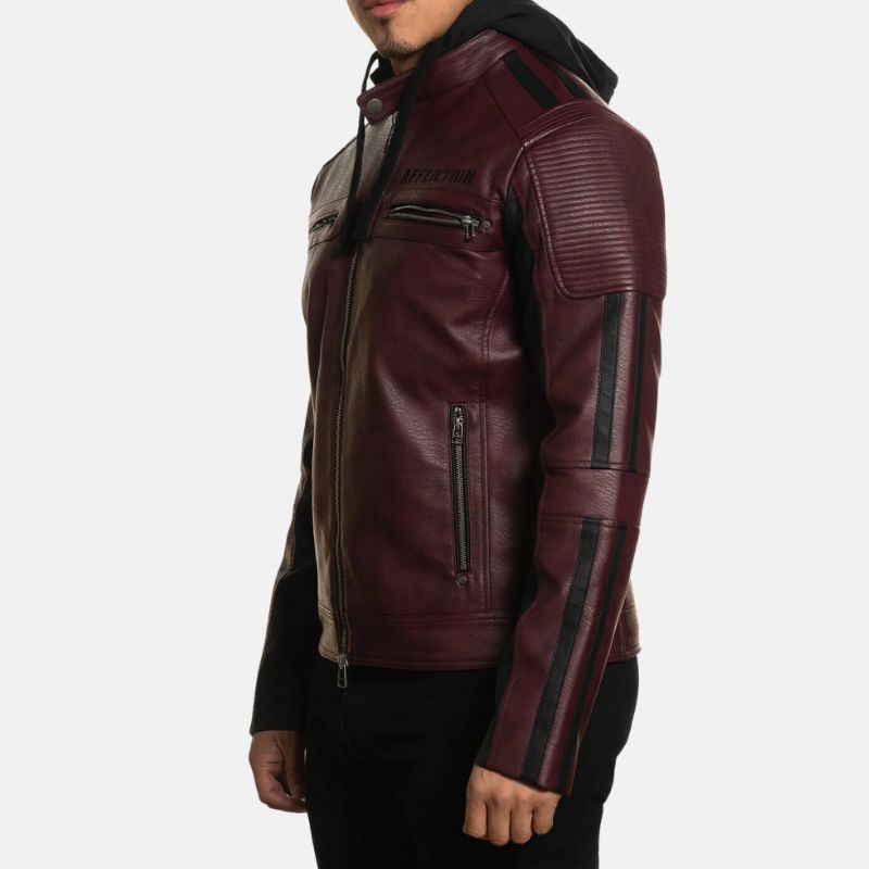 mens-maroon-hooded-leather-biker-jackets