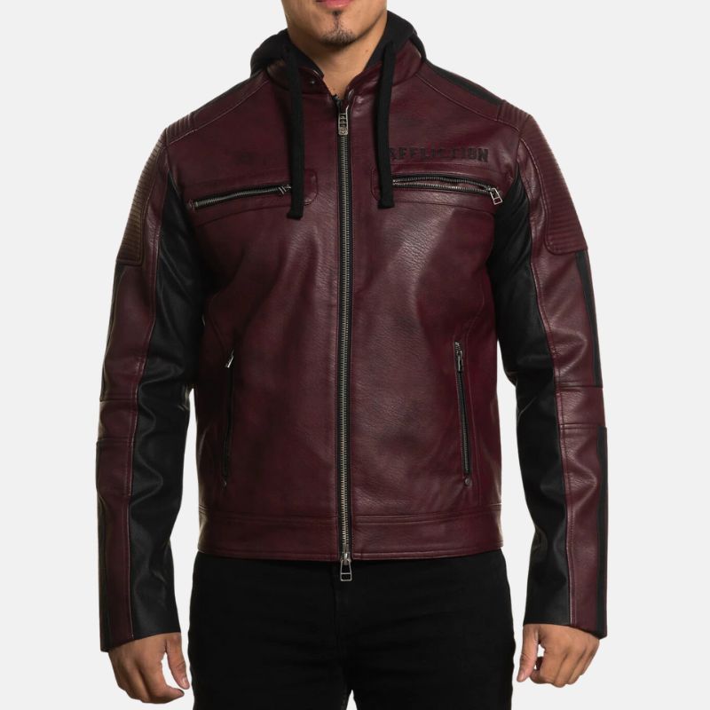 mens-maroon-hooded-leather-biker-