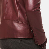 Maroon Biker Asymmetrical Leather Jacket For Mens