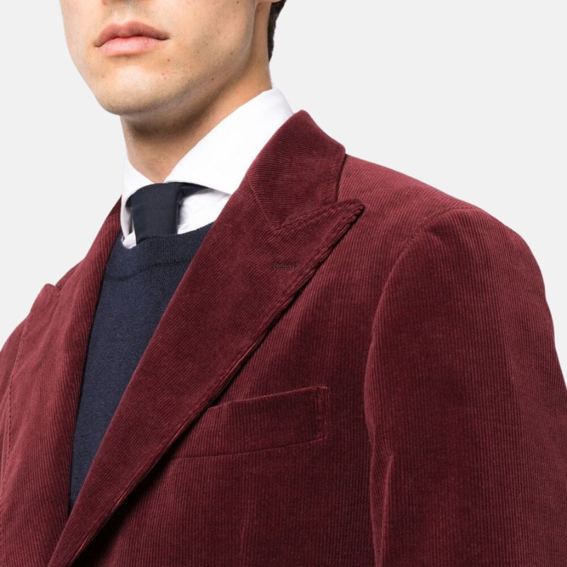 Velvet Single Breasted Maroon Blazer For Mens