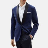 Mens 3 Piece Navy Blue Velvet Tuxedo Suit