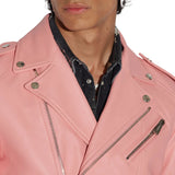 Mens Leather Pink Moto Jacket