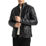 Men's Quilted Black Cafe Racer Biker Leather Jacket