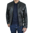 Men's Quilted Shoulder Lambskin Black Leather Moto Jacket