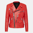 Mens Red Quilted Asymmetrical Leather Jacket