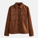 Men's Shirt Style Camel Brown Suede Leather Trucker Jacket