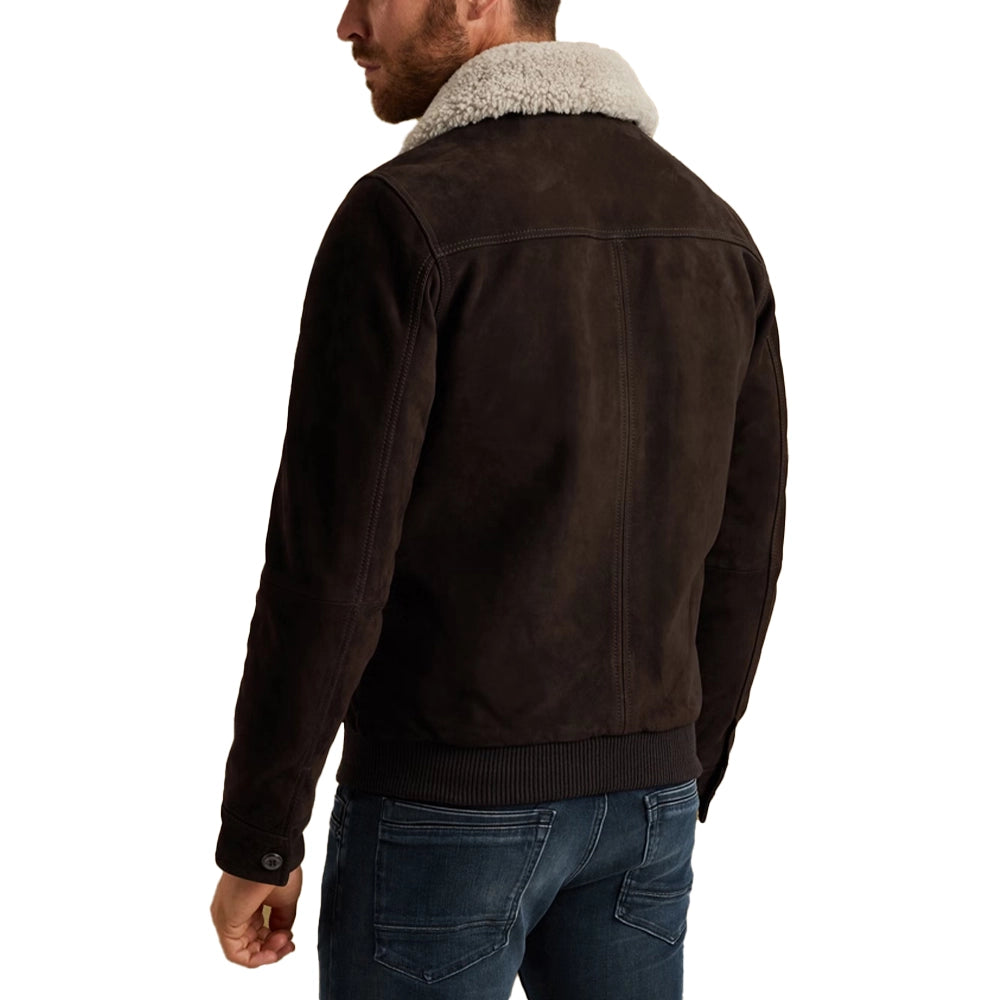 Men's Brown Shearling Sherpa Lined Leather Jacket