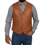 Mens Real Leather Traditional Waistcoat Biker Vest