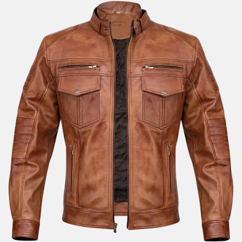 Mens Vintage Cafe Racer Brown Leather Jacket