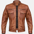 Mens Vintage Cafe Racer Brown Leather Jacket