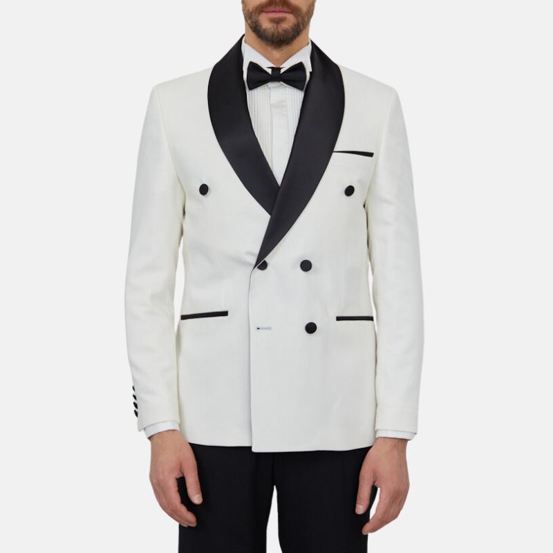 Mens White Double Breasted Tuxedo 2 Piece Suit