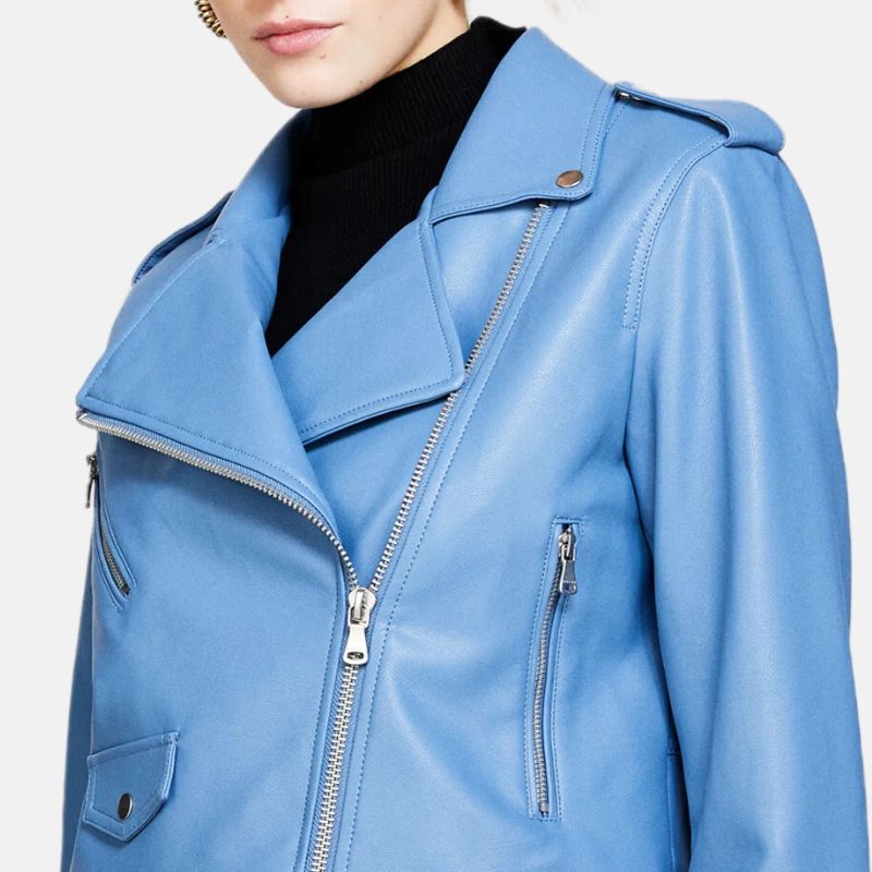 Light Blue Leather Jacket Womens