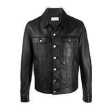 Mens Spy Leather Black Trucker Jacket