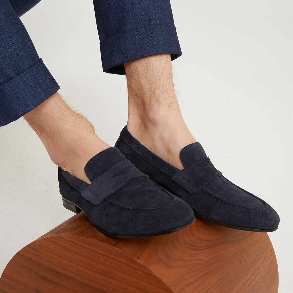 Navy Blue Suede Loafers