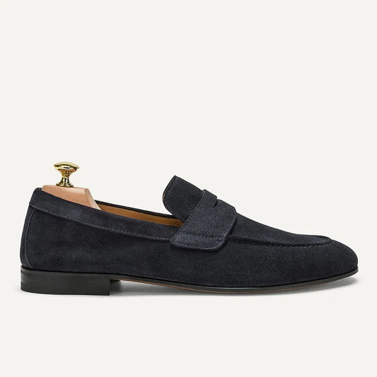 Navy Blue Penny Mens Suede Loafer