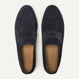 Navy Blue Suede Penny Loafers