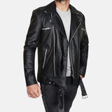 Neagan Walking Biker Black Belted Leather Jacket For Men's