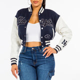 New York Cropped Blue And Pink Varsity Jacket Womens