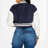 New York Cropped Blue And Pink Varsity Jacket Womens