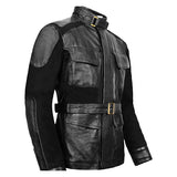 Nick Belted Mens Black Jacket With Double Layered Closure