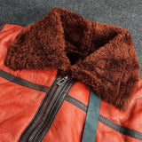 Orange Leather Brown Shearling Aviator Jacket - Trendy Jacket