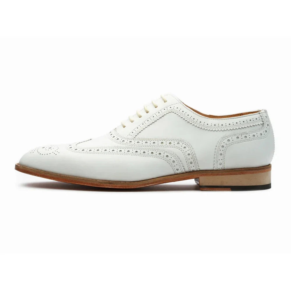 Wholecut Brogue Leather Lace-up White Oxford Shoes