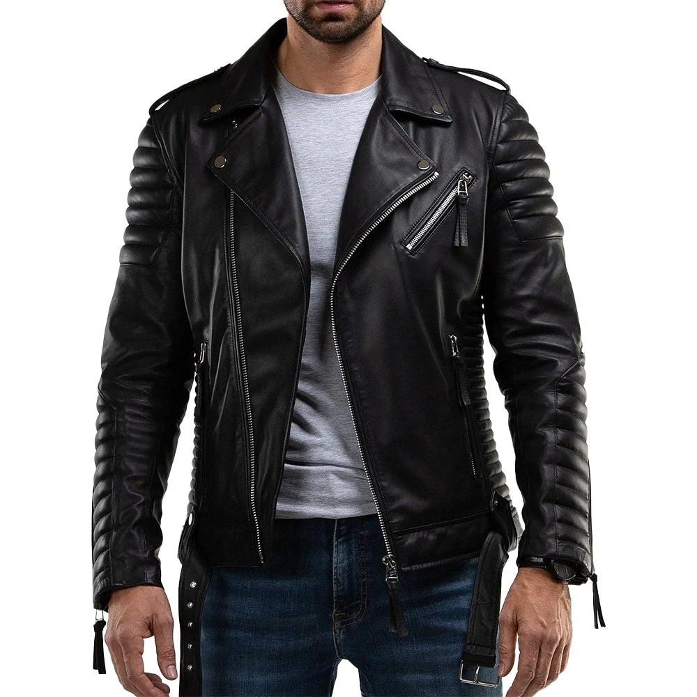 Men’s Quilted Black Leather Motorcycle Jacket