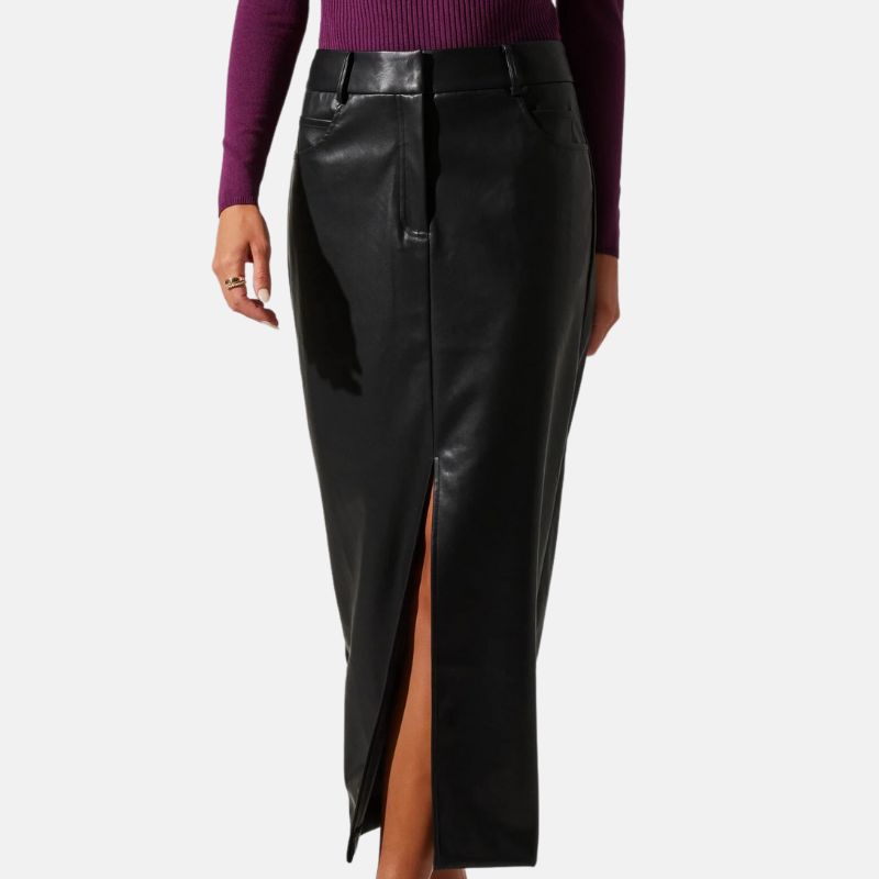 Black Leather Midi Skirt