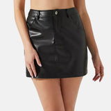 Women's Pant Style Black Leather Mini Skirt