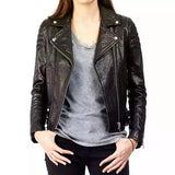 Black Upton Leather Biker Jacket Women