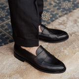 Mens Calf Leather Patent Leather Penny Black Loafer