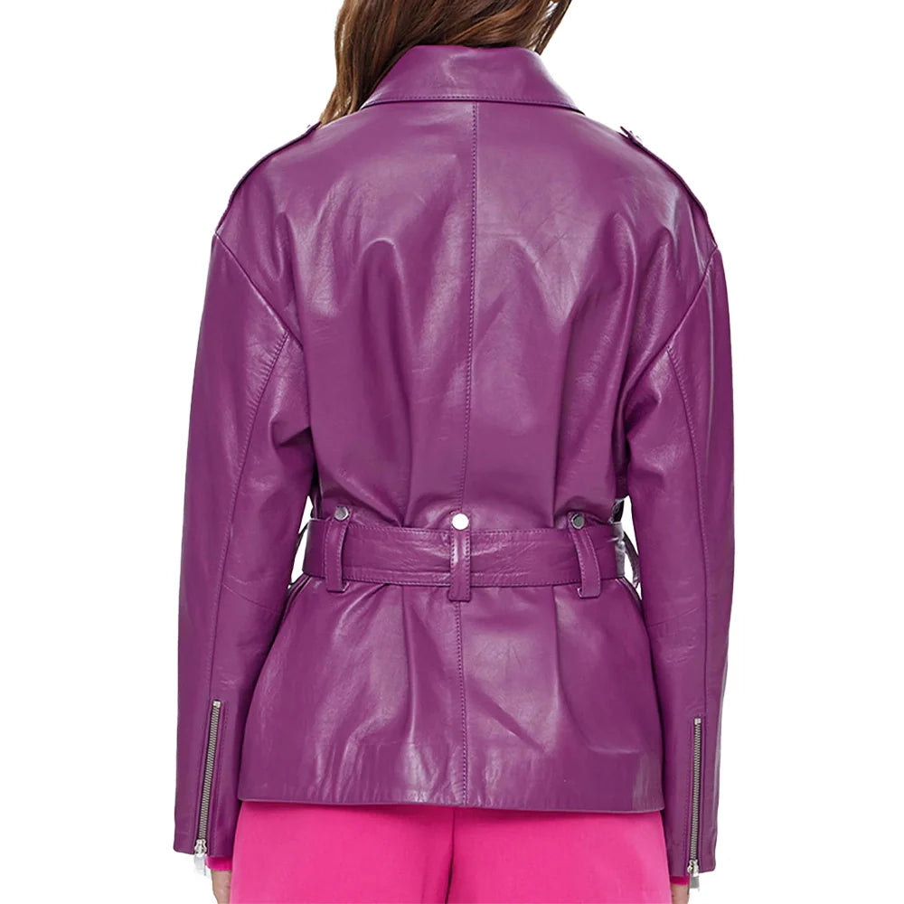 Women's Asymmetrical Peplum Purple Leather Jacket