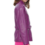 Women's Asymmetrical Peplum Purple Leather Jacket