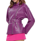 Women's Asymmetrical Peplum Purple Leather Jacket