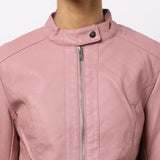 Pink Cafe Racer Leather Jacket