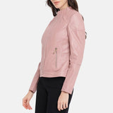 Womens Leather Pink Biker Jacket