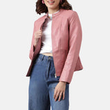 Pink Quilted Leather Jacket Womens