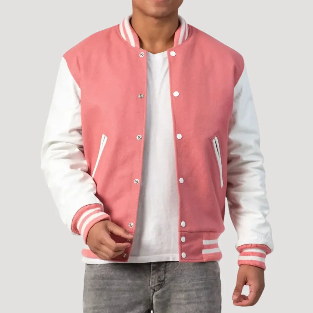 Pink Letterman Jacket Mens