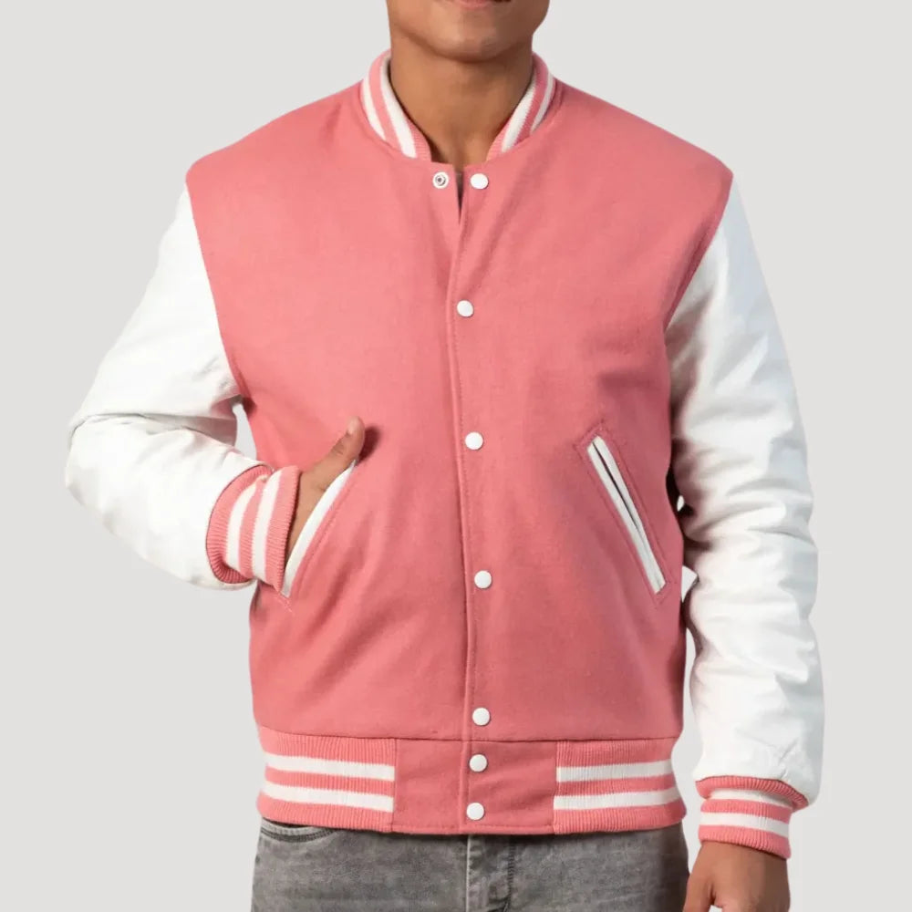 Pink Letterman Jacket Mens